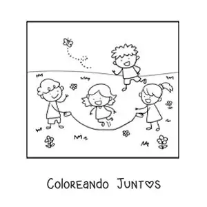 Imagen para colorear de niños jugando a saltar la cuerda en un parque