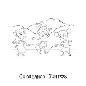 Imagen para colorear de niños jugando a saltar la comba en un parque