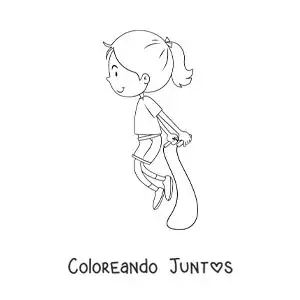 Imagen para colorear de niña animada saltando la comba