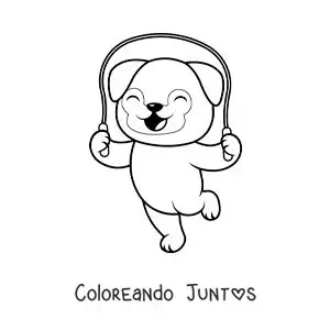 Imagen para colorear de perro animado saltando la comba