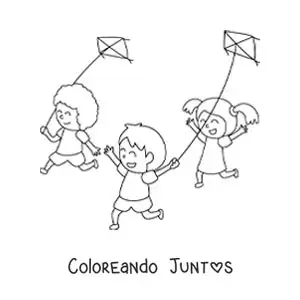 Imagen para colorear de niños corriendo volando papalotes