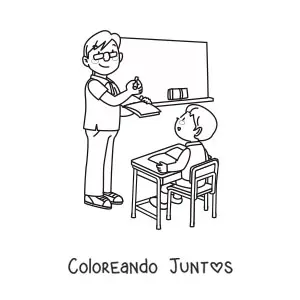 Imagen para colorear de un profesor de pie frente a un alumno sentado