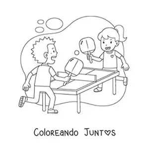 Imagen para colorear de una niña y un niño jugando ping pong