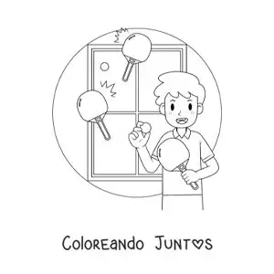 Imagen para colorear de niño con una mesa y paletas de ping pong