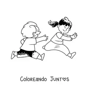 Imagen para colorear de niños corriendo jugando a las escondidas