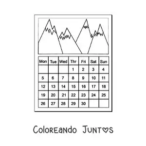 Imagen para colorear de un calendario animado con fotos de montañas