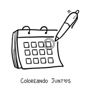Imagen para colorear de bolígrafo marcando una fecha en el calendario