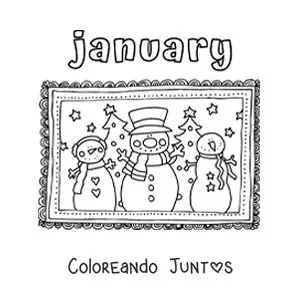 Imagen para colorear de january con hombres de nieve animados