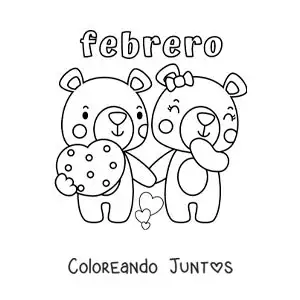 Imagen para colorear de febrero con osos de san valentín