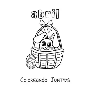 Imagen para colorear de abril con el conejo de pascua en una canasta