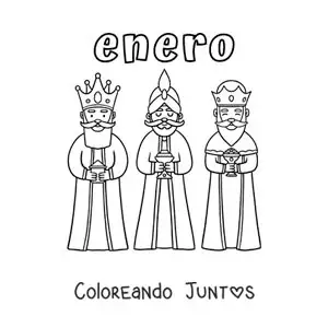 Imagen para colorear de enero con los tres reyes magos