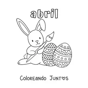 Imagen para colorear de abril con el conejo de pascua animado