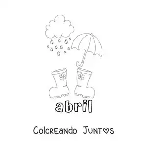 Imagen para colorear de abril con botas de lluvia y un paraguas