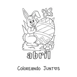 Imagen para colorear de abril con una caricatura del conejo de pascua