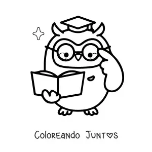 Imagen para colorear de un búho animado vestido como profesor sujetando un libro