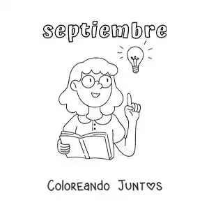 Imagen para colorear de septiembre con una maestra enseñando