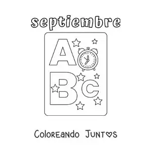 Imagen para colorear de septiembre con símbolos alusivos al regreso a clases