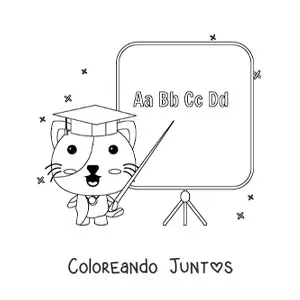Imagen para colorear de un gato animado dando clases como un profesor