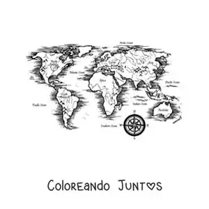 Imagen para colorear de planisferio con los continentes