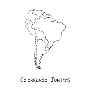 Imagen para colorear de mapa de América del Sur sin nombres
