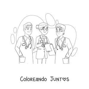 Imagen para colorear de tres médicos con uniforme