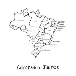 Imagen para colorear de mapa político de Brasil con nombres