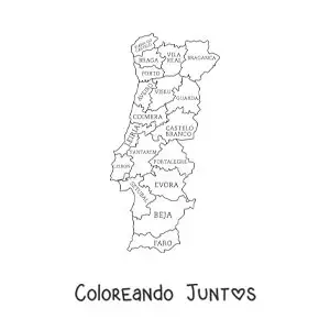 Imagen para colorear de mapa político de Portugal con nombres
