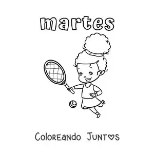 Imagen para colorear del día martes con una niña practicando tenis