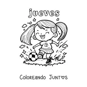 Imagen para colorear del día jueves con una niña jugando fútbol