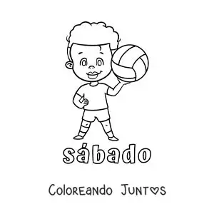 Imagen para colorear del día sábado con un niño jugando voleibol