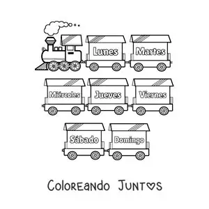 Imagen para colorear de tren con los días de la semana para niños