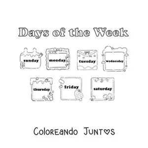 Imagen para colorear de fichas con los días de la semana en inglés