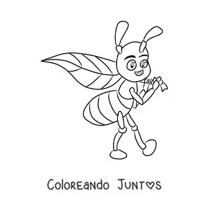 Imagen para colorear de una hormiga animada cargando una hoja