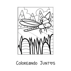 Imagen para colorear de libélula animada con sombrero de navidad