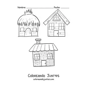 Imagen para colorear de las casas de los tres cerditos