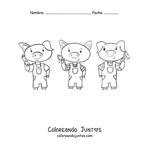 Imagen para colorear de los tres cochinitos animados
