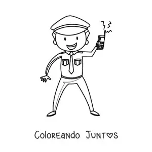 Imagen para colorear de un policía animado sosteniendo un radio