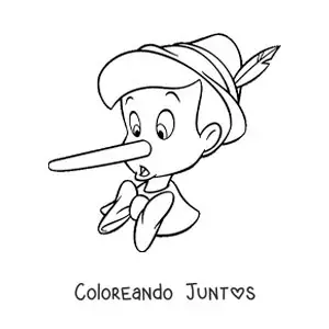 Imagen para colorear de cara de Pinocho con la nariz larga