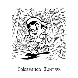 Imagen para colorear de Pinocho en el bosque