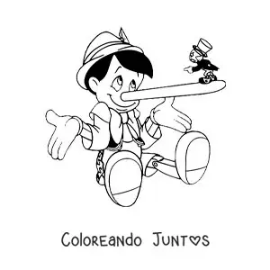 Imagen para colorear de Pinocho y Pepe Grillo