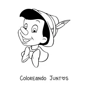Imagen para colorear de cara de Pinocho animado