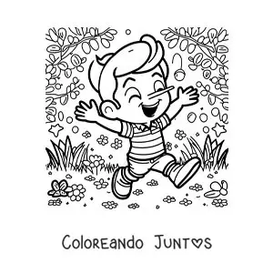 Imagen para colorear de Pinocho animado en el bosque