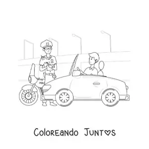Imagen para colorear de un policía de tránsito multando a un conductor
