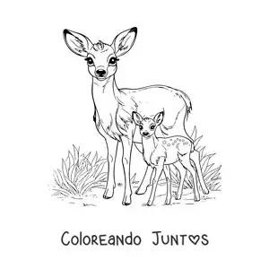 Imagen para colorear de Bambi realista y su mamá