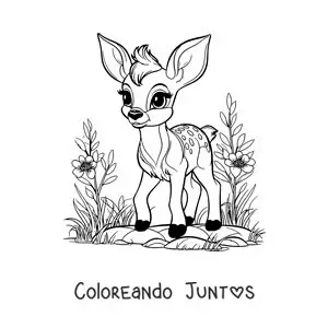 Imagen para colorear de Bambi kawaii caminando