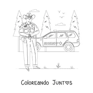 Imagen para colorear de un sheriff junto a una patrulla