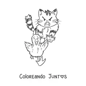 Imagen para colorear de el Patito Feo animado huyendo de un gato