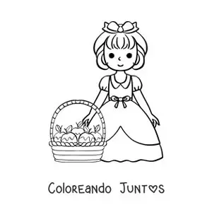 Imagen para colorear de Blancanieves animada con una canasta de manzanas