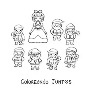 Imagen para colorear de Blancanieves animada con los 7 enanitos