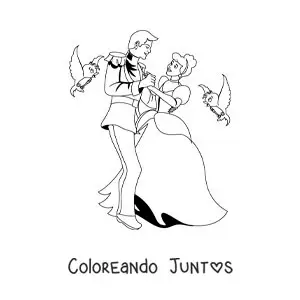 Imagen para colorear de Cenicienta bailando con el príncipe